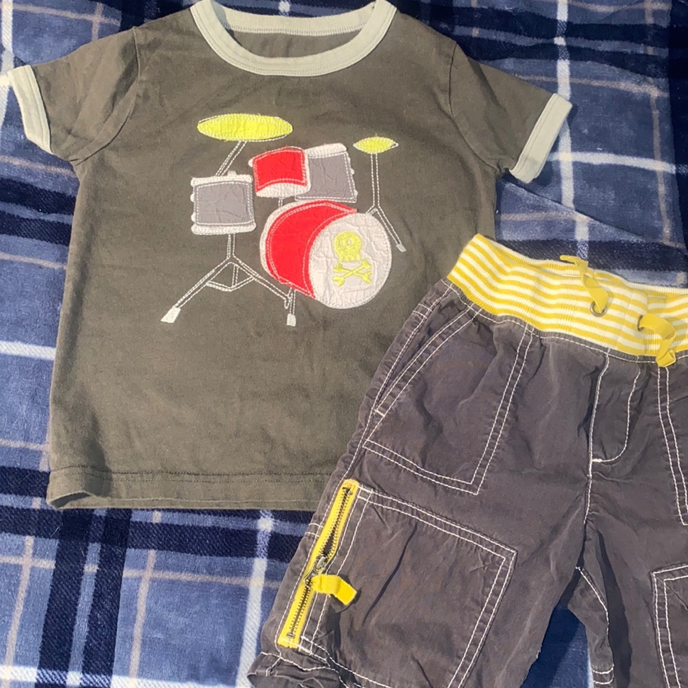 Boys sz 2 3 Mini Boden techno shorts drum shirt